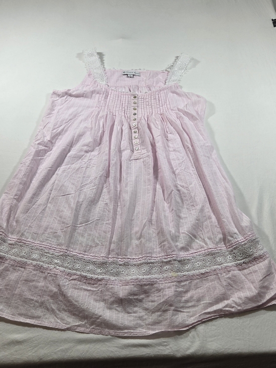 Eileen West Other - Eileen West Pale Pink Cotton Nightgown Smocked Bodice Lace Trim Sleeveless